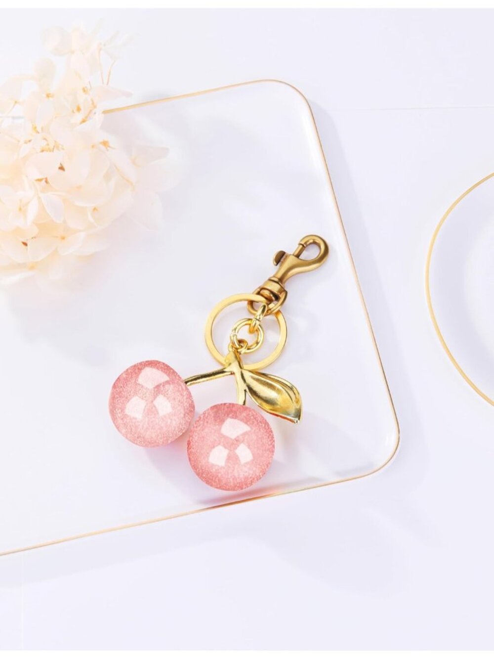 Women Pink Sparkling Purse Charms gloss Sparkling Resin Cherry Bag Keychains - Picture 5 of 5